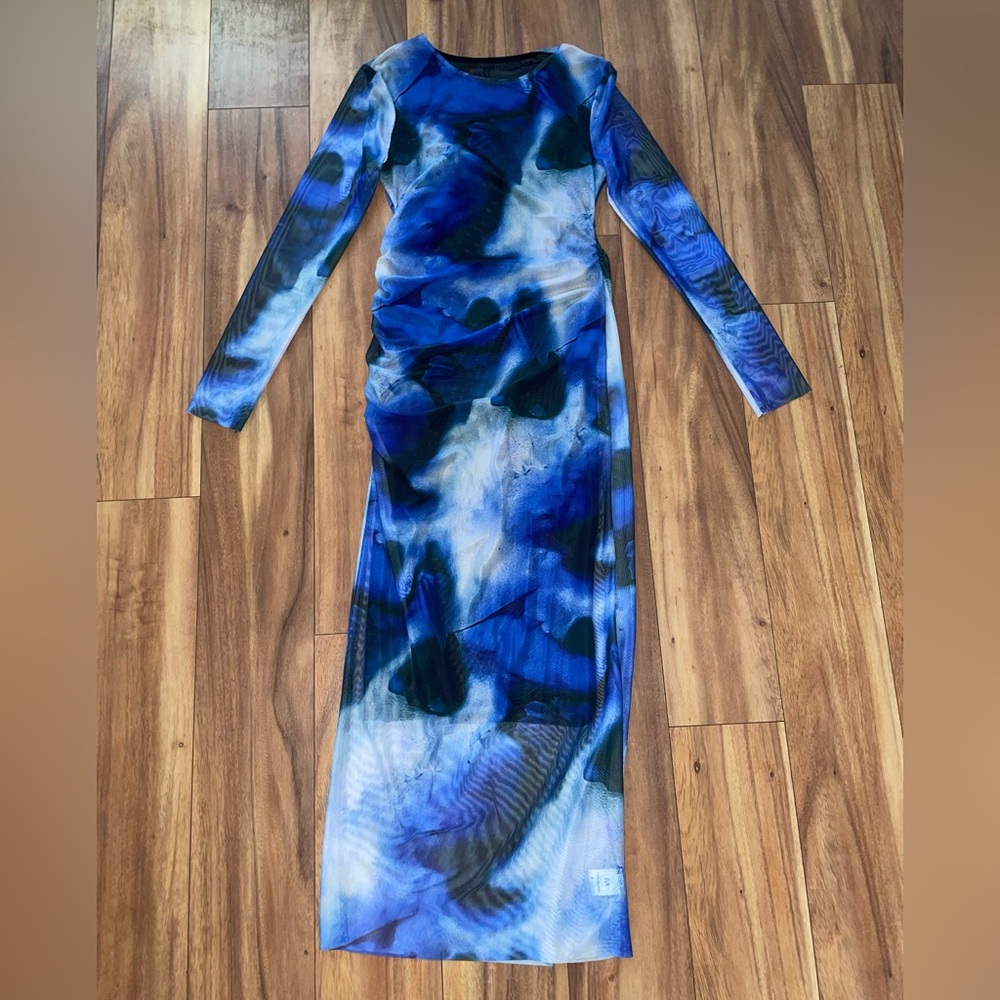 SHEIN Blue and Black Long Sleeve Dress